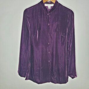 Brooke Jones Womens Vintage Silk Blend Purple Velvet Blouse Size L Toggle Classy